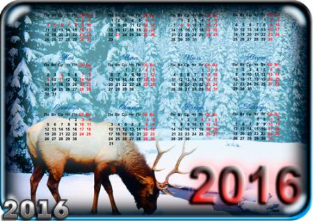 Календарь на 2016 год - Зимний лес (png, psd)