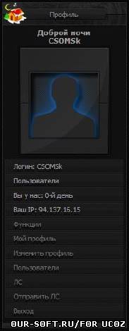 Мини профиль с временем суток и функциональным меню