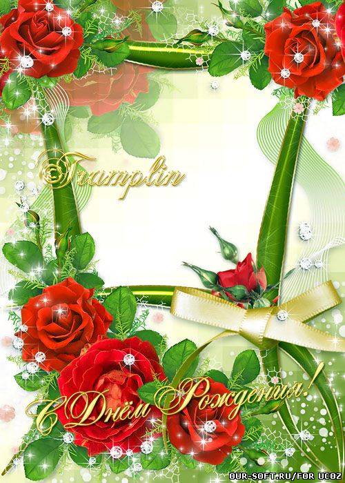 Рамка для фото с красными розами -  С Днём Рожденья поздравляем