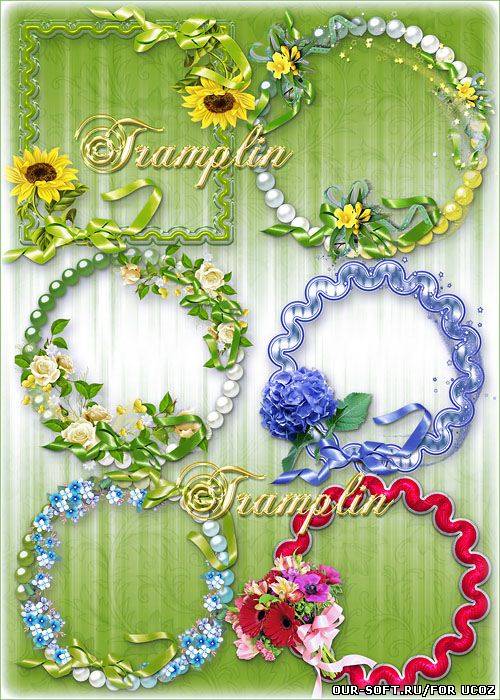 Цветочные рамки-вырезы для виньеток с бантами, лентами и звездочками