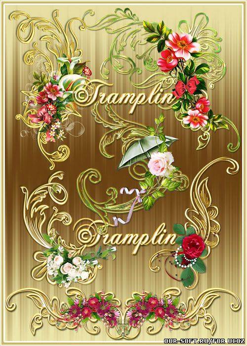 Клипарт на прозрачном фоне в Png – Блестящие завитки с цветами