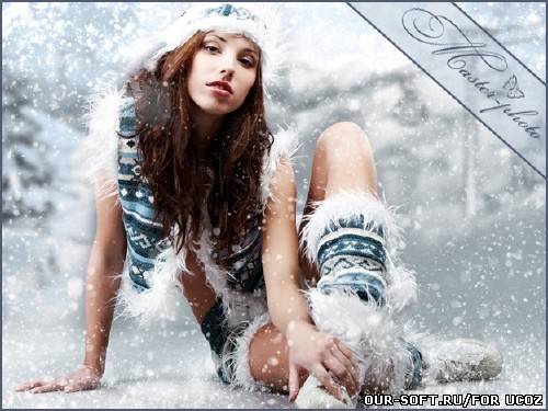 Новогодний женский шаблон для фотошопа - Танец снежинок