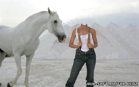 Шаблон для фотошопа - горы девушка и лошадь