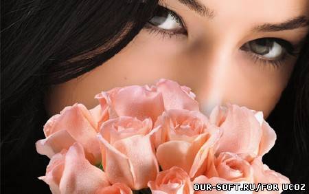 Шаблон женский - девушка с букетом роз