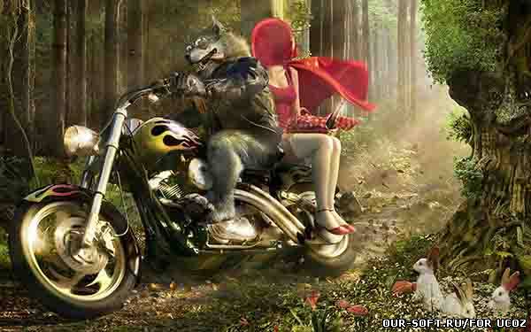 Женский фотошаблон-серый волк