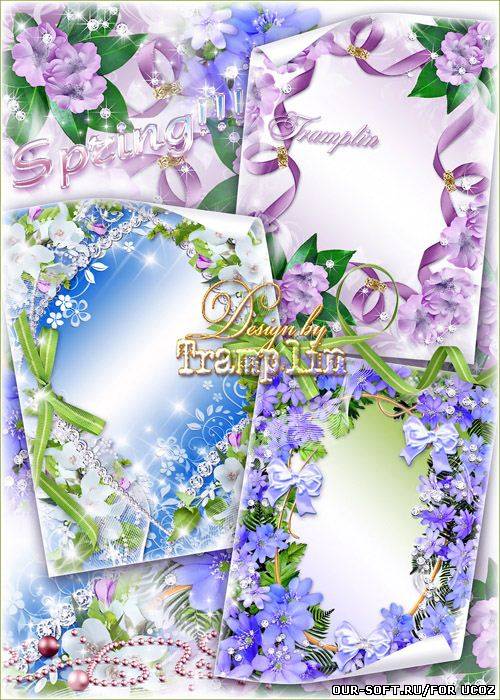 Коллекция весенних рамок с цветами, бантами и зеленью