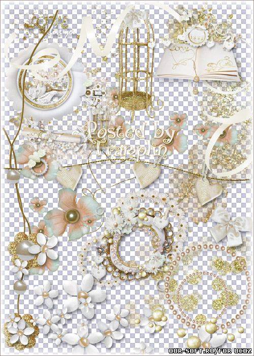 Свадебный клипарт – Цветы, банты, завязки, рамки-вырезы, бабочки, жемчуг, надписи