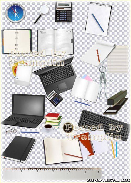 Клипарт для учеников школьный – Блокноты, карандаши, линейки, компьютеры