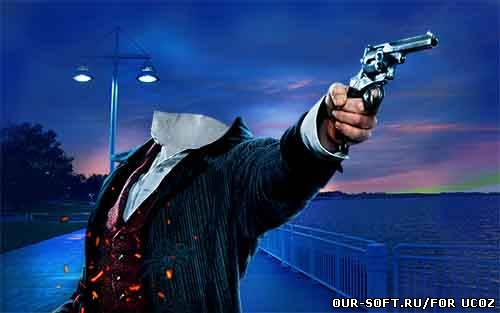 Мужской шаблон для фотошопа-человек с револьвером