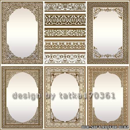 Рамки с золотистыми узорами и багетом для оформления фото