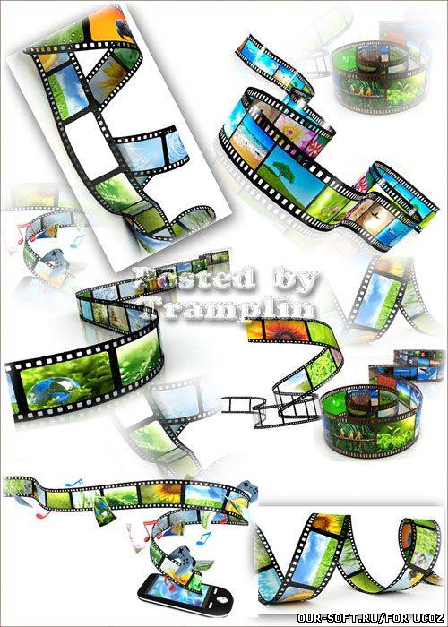 Растровый клипарт  -  Кинопленка с цветными кадрами на белом фоне