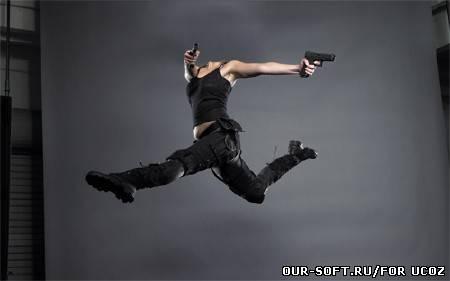 Шаблон psd женский - В прыжке с оружием