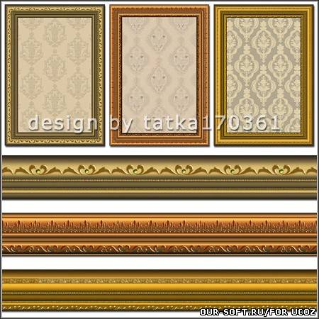 Багетные рамки для фотошопа с золотистыми элементами