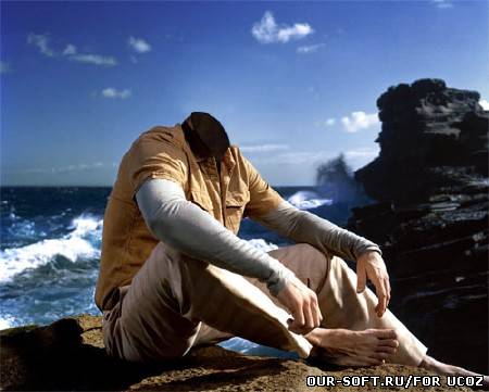 Шаблон для фото - Парень на уступе у моря