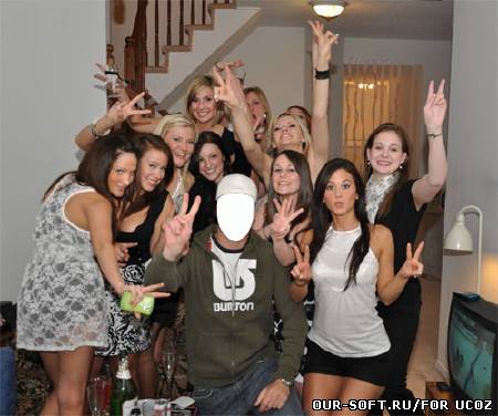 Шаблон psd - Парень и вдоволь красивых девушек