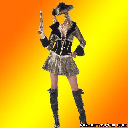Женский костюм для фотошопа - Прекрасная разбойница с оружием
