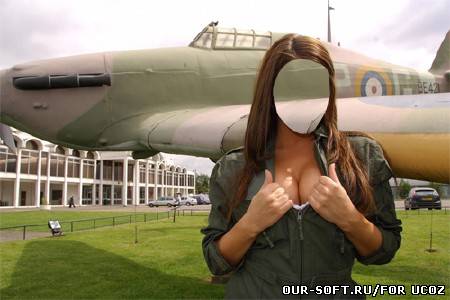 Шаблон для фото - Шикарная летчица в форме у самолета