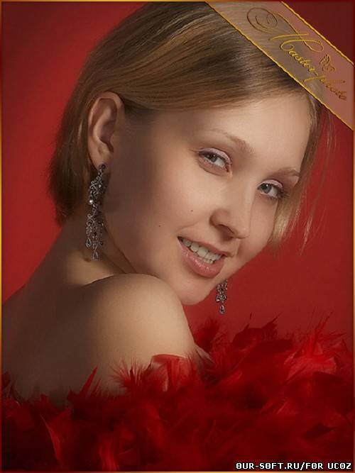 Шаблон женский для photoshop - Перья красные гламурные