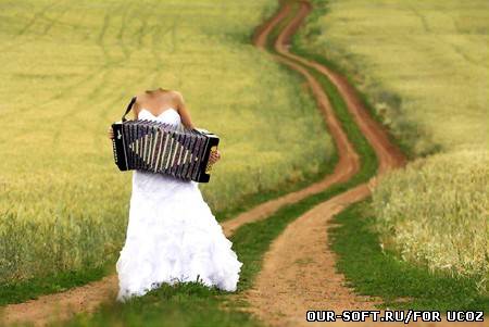 Шаблон для photoshop - Девушка на поле, с баяном