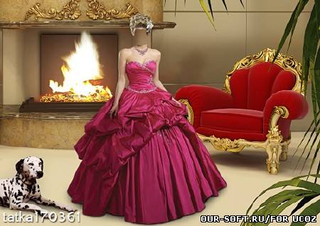 Женский шаблон - Девушка в малиновом платье с собакой