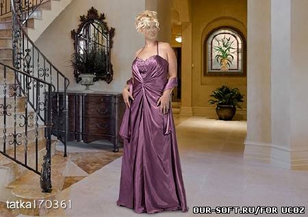 Женский шаблон для фотомонтажа - Девушка в сиреневом вечернем платье