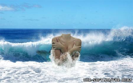 Шаблон для фотошопа - Русалка на волнах