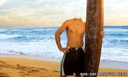 Серфер на пляже - шаблон для фотошопа