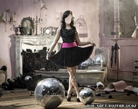 Шаблон для фотомонтажа - Интересная фотосессия брюнетка среди дискотечных шаров