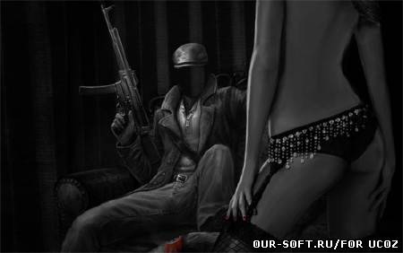 Шаблон для фотомонтажа - Парень с автоматом и стройной девушкой