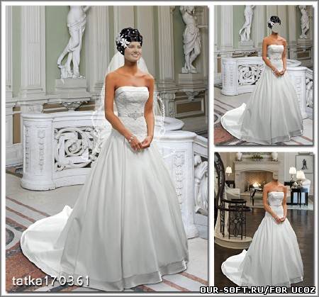 Женский шаблон для фомонтажа - Стройная невеста в платье со шлейфом