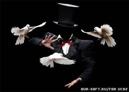 Шаблон для мужчин - Фокусник-иллюзионист с голубями