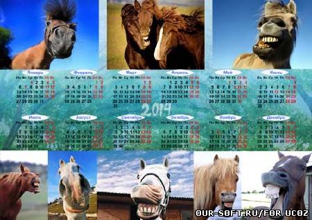 Календарь на 2014 год - Смешные лошади