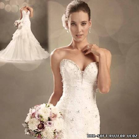 Прекрасная невеста с букетом - шаблон для фотошопа