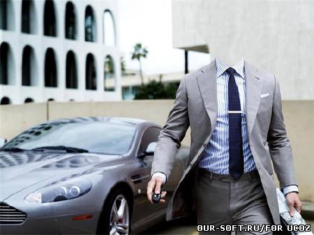 Шаблон для фотомонтажа - Бизнесмен в костюме на дорогой машине