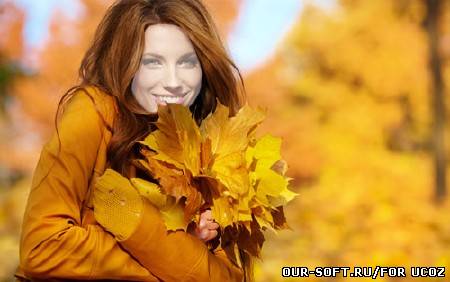 Шаблон для фотомонтажа - Нежная девушка осенним днём