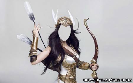 Бесстрашная девушка с луком в руках - шаблон для фото