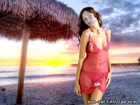 Шаблон psd женский - Сказочный закат на берегу моря