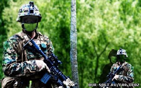 Фотошаблон мужской - Солдат в лесу