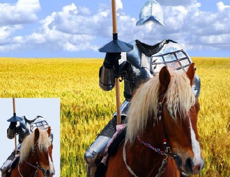 Многослойный шаблон для фотомонтажа - Рыцарь на пшеничном поле