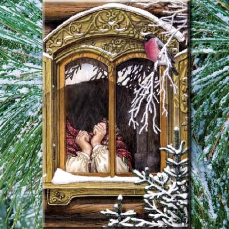 Шаблон psd - Снегири на ветке