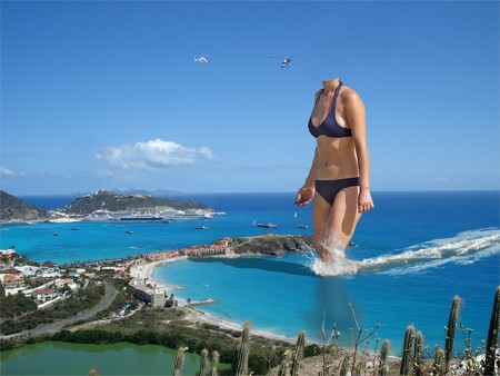 Шаблон для фотомонтажа - Гигант выходит на берег