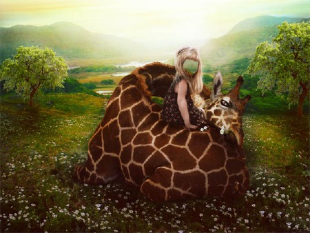 Шаблон для фото - Девочка и жираф