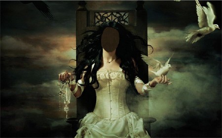 Шаблон psd - В белом платье с голубями