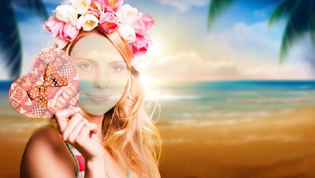 Фото шаблон - Блондинка на море