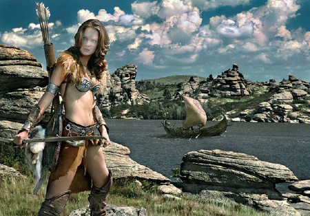 Шаблон psd женский - Лучница в средневековье