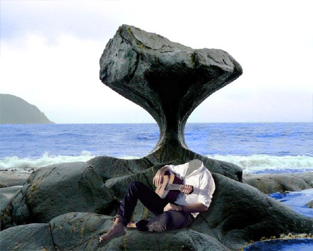 Фото шаблон - С гитарой на камне