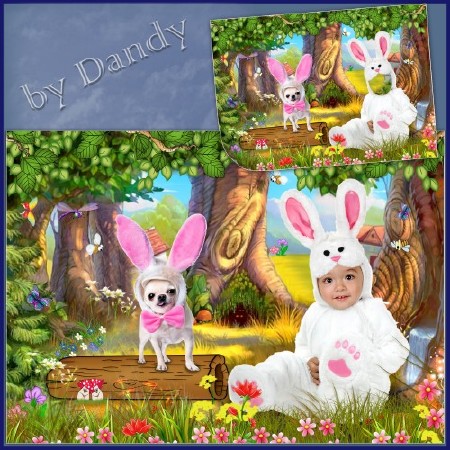 Шаблон для фотошопа - Два зайчика на полянке