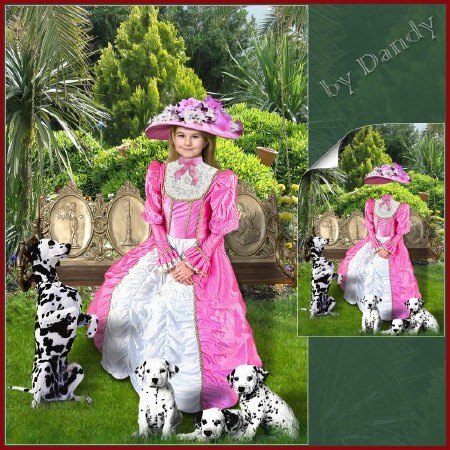 Шаблон для фотошопа - девочка на качелях с собачками