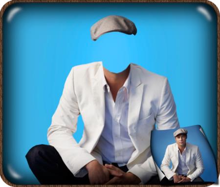 Шаблон для фотошопа - Парень в белом пиджаке и в кепке