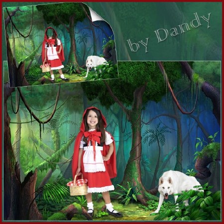 Шаблон для фотошопа - красная шапочка и белый волк